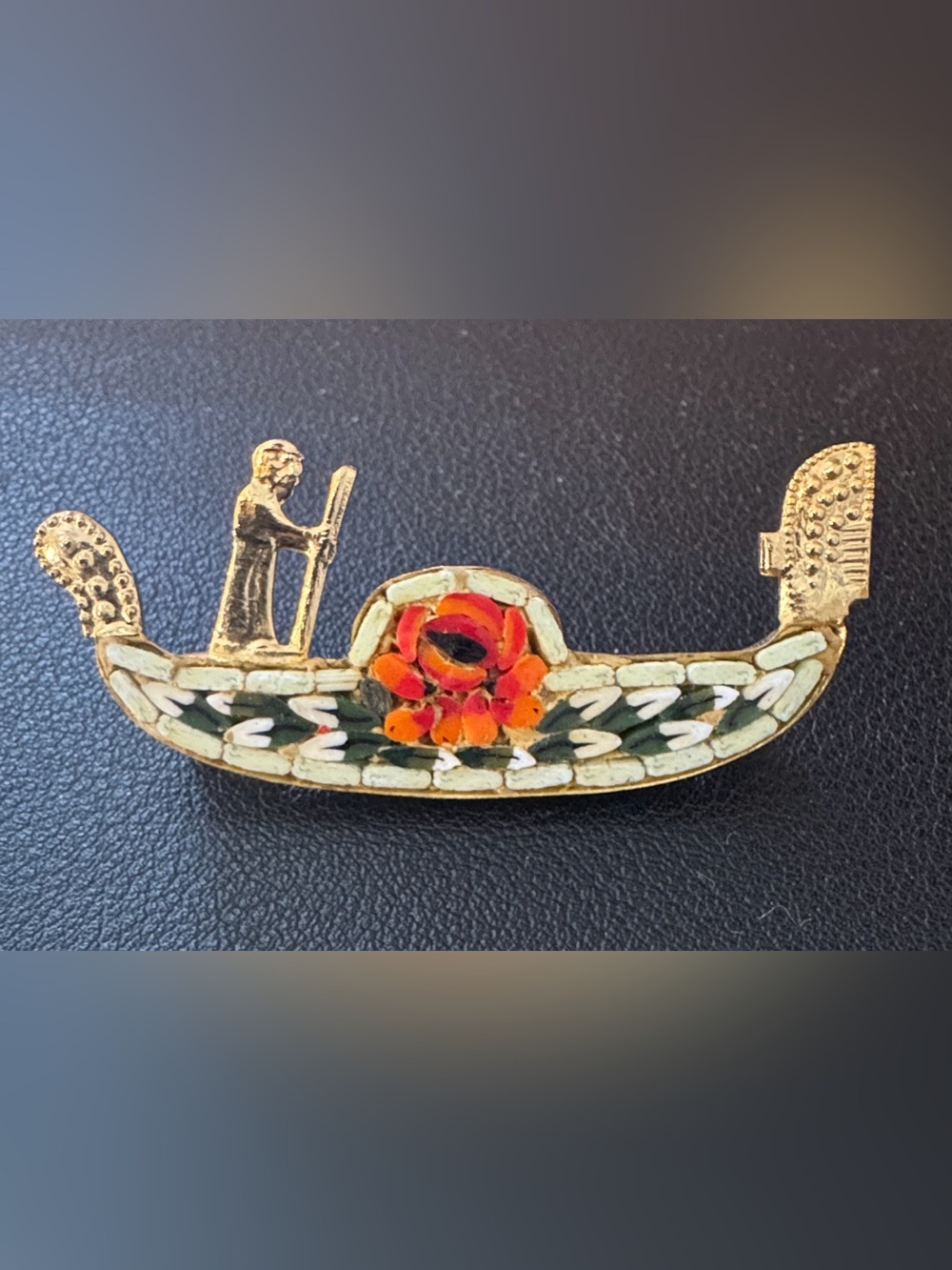 Vintage Italian Micro Mosaic Gondola Brooch Pin Venetian Floral